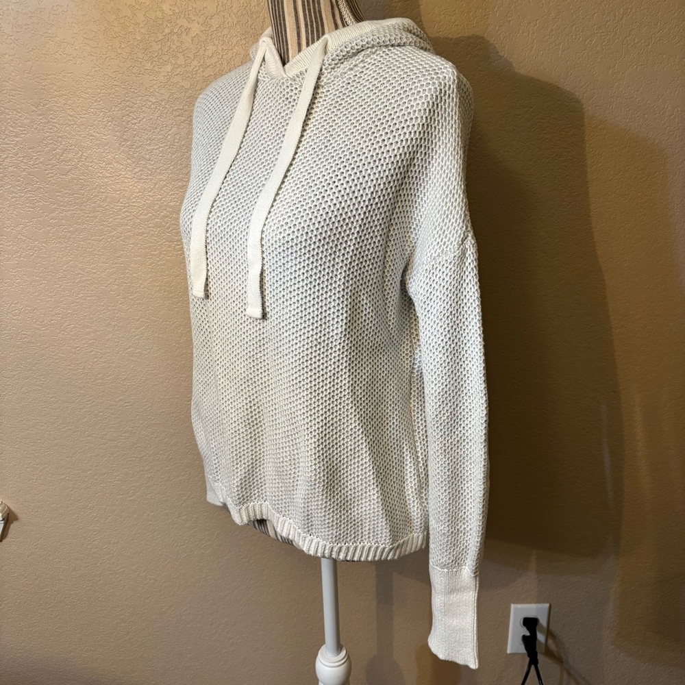 NEW Rachel Zoe Hoodie Sweater Small White Grey Honeycomb Knit Cotton long Slvs - Picture 8 of 15